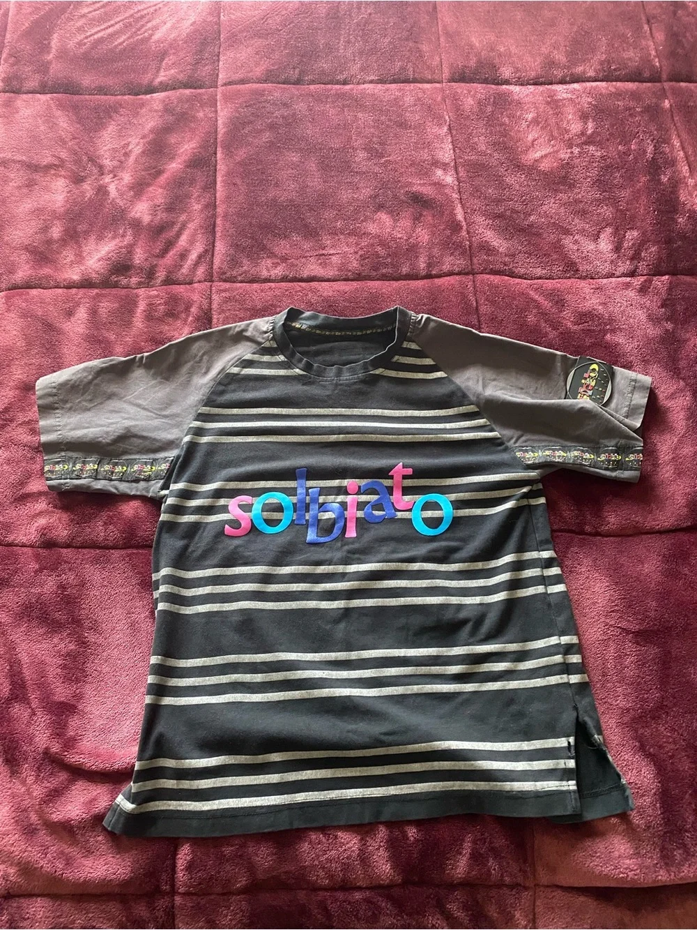 Youth Vintage Solbiato Sport Striped Raglan Tee Colorful Logo Y2K Kids Streetwea